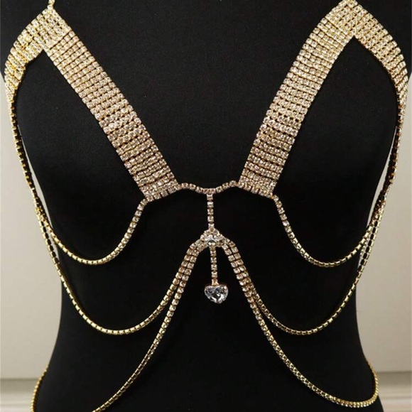 Gold Rhinestone Body Chain - Picture 1 of 4